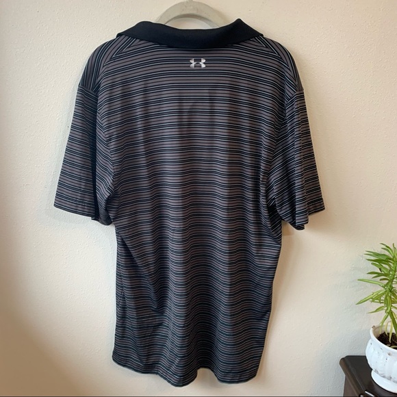 Under Armour Men’s HeatGear Large Black Gray Striped Golf Polo - Picture 2 of 4